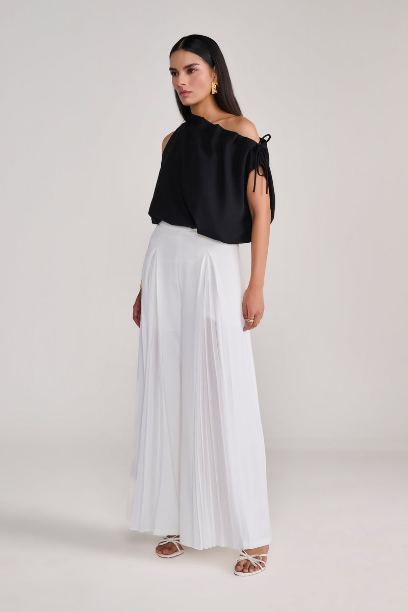 Black Sleeveless Balloon Top With Tie-Up Detail At Neck