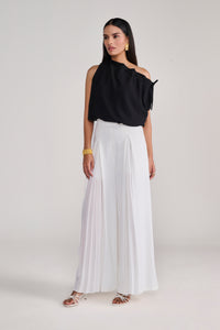 Black Sleeveless Balloon Top With Tie-Up Detail At Neck