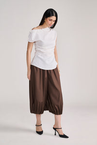Brown Cropped Pants with Pintuck Hemline (Relaxed fIt)