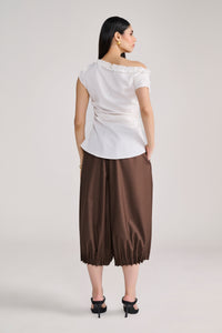 Brown Cropped Pants with Pintuck Hemline (Relaxed fIt)