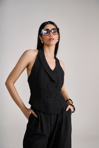 Black Pinstripe halter tailored suit coord set