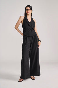Black Pinstripe halter tailored suit coord set