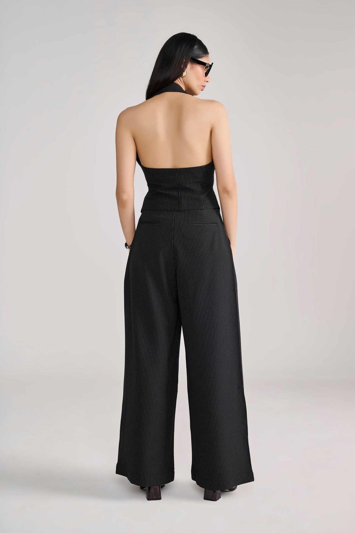 Black Pinstripe halter tailored suit coord set