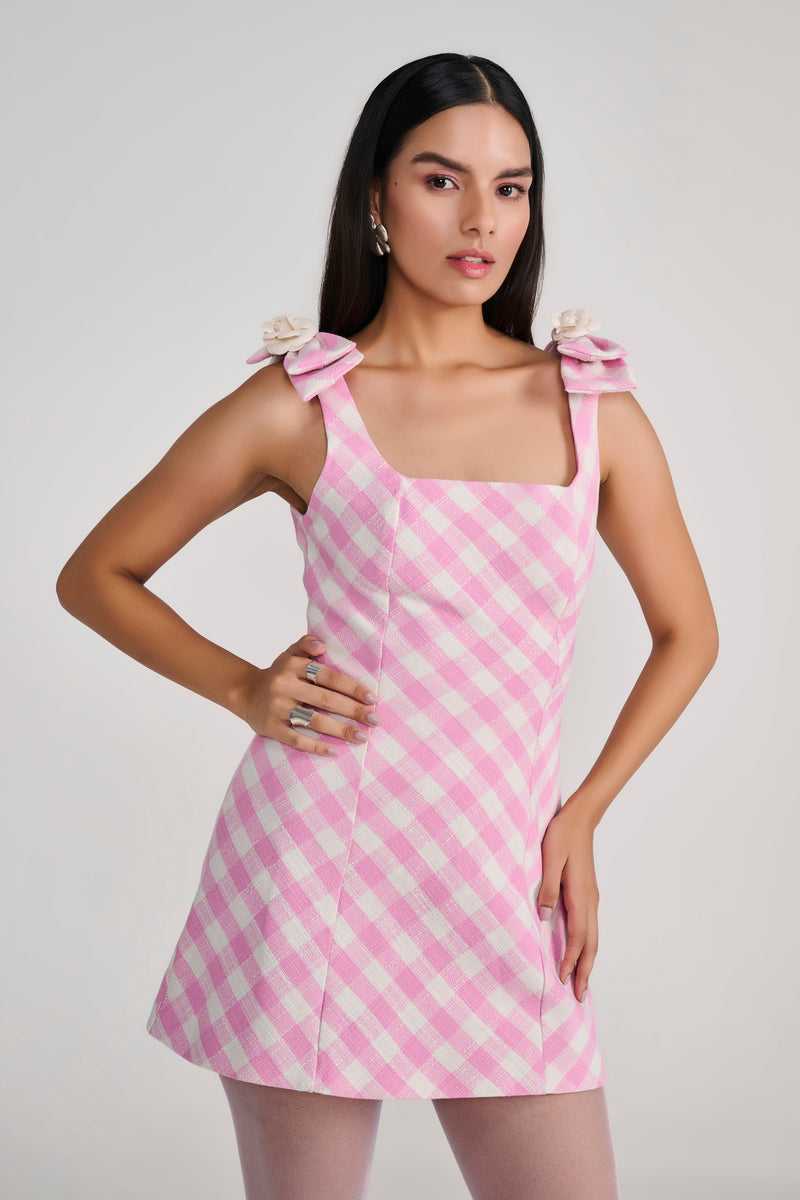 pink check dress womens Poto Mini Dress Pink Check