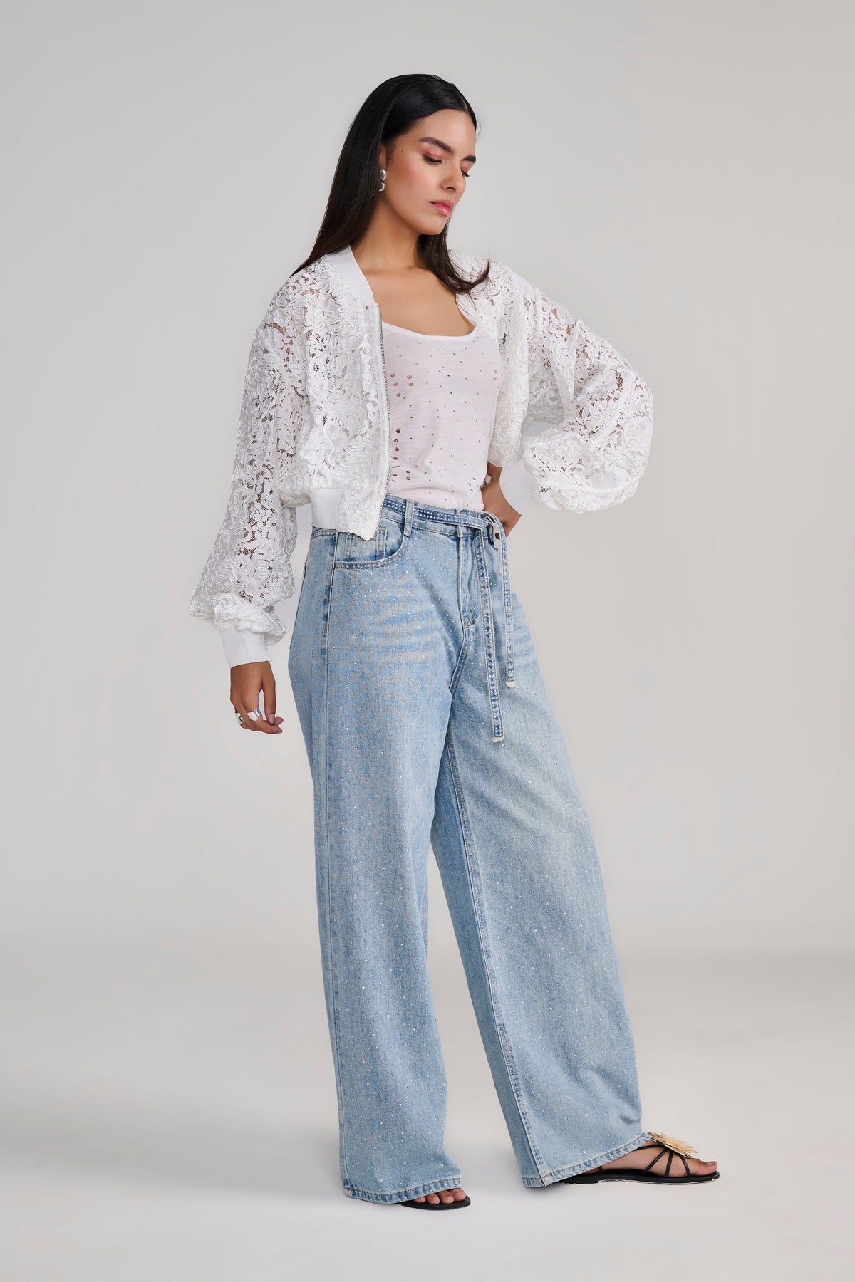 White Lace Bomber Jacket