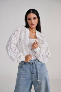 White Lace Bomber Jacket