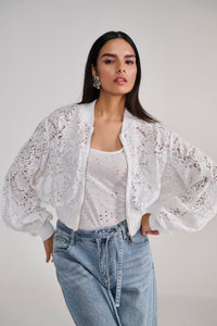 White Lace Bomber Jacket