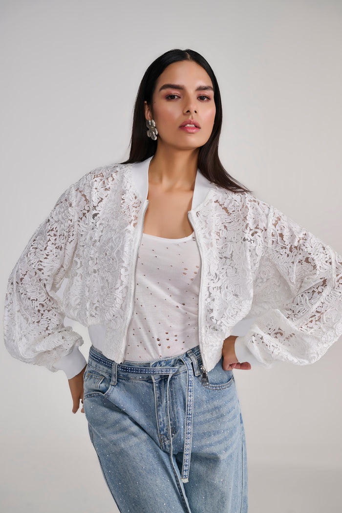 White Lace Bomber Jacket