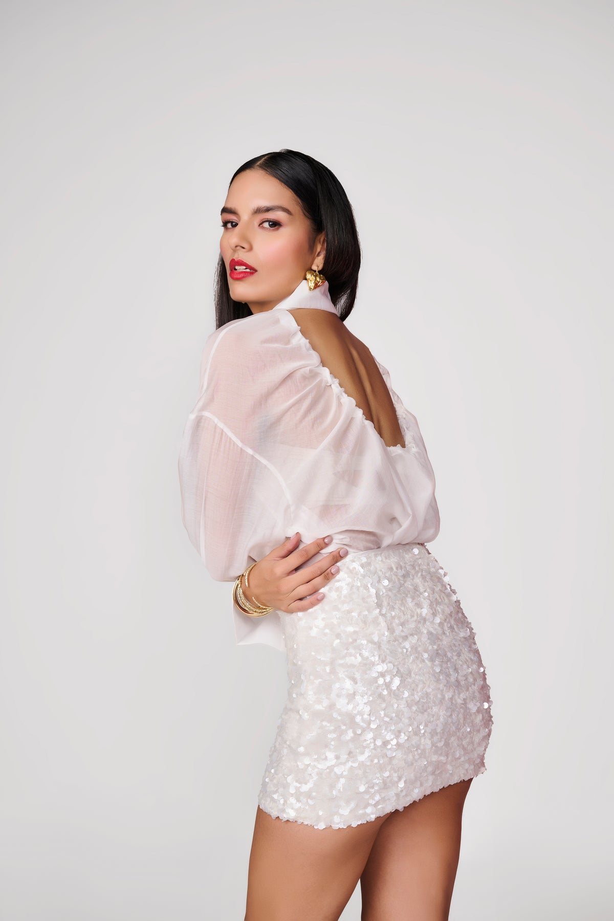 White Shirt with cut out gather detail at back